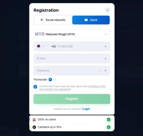 1win register